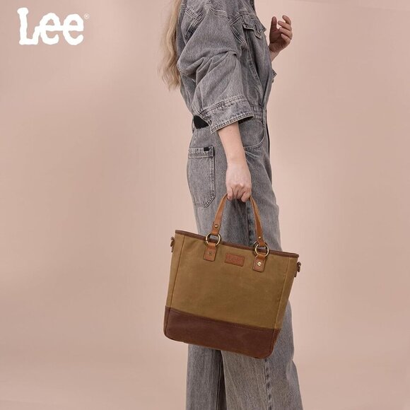 x Lee Waxed Canvas Tote Bag for Women Top-Handle Handbag Shoulder Bag with Adjus - Picture 3 of 7